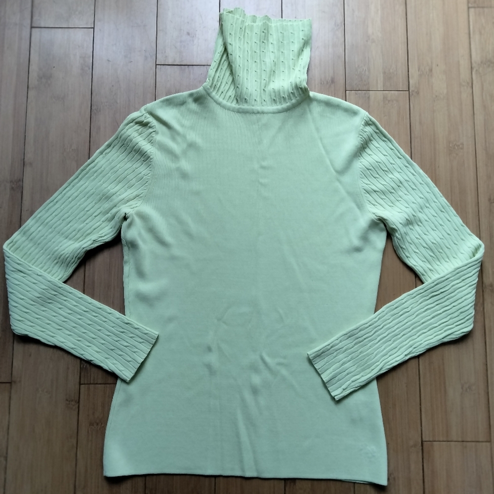 Venini Green Ribbed Cable Knit Turtleneck Pullover Sweater Women's Size Medium